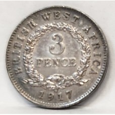 BRITISH WEST AFRICA 1917 . THREEPENCE COIN